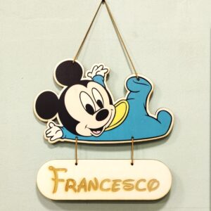 Fiocco nascita baby topolino in legno